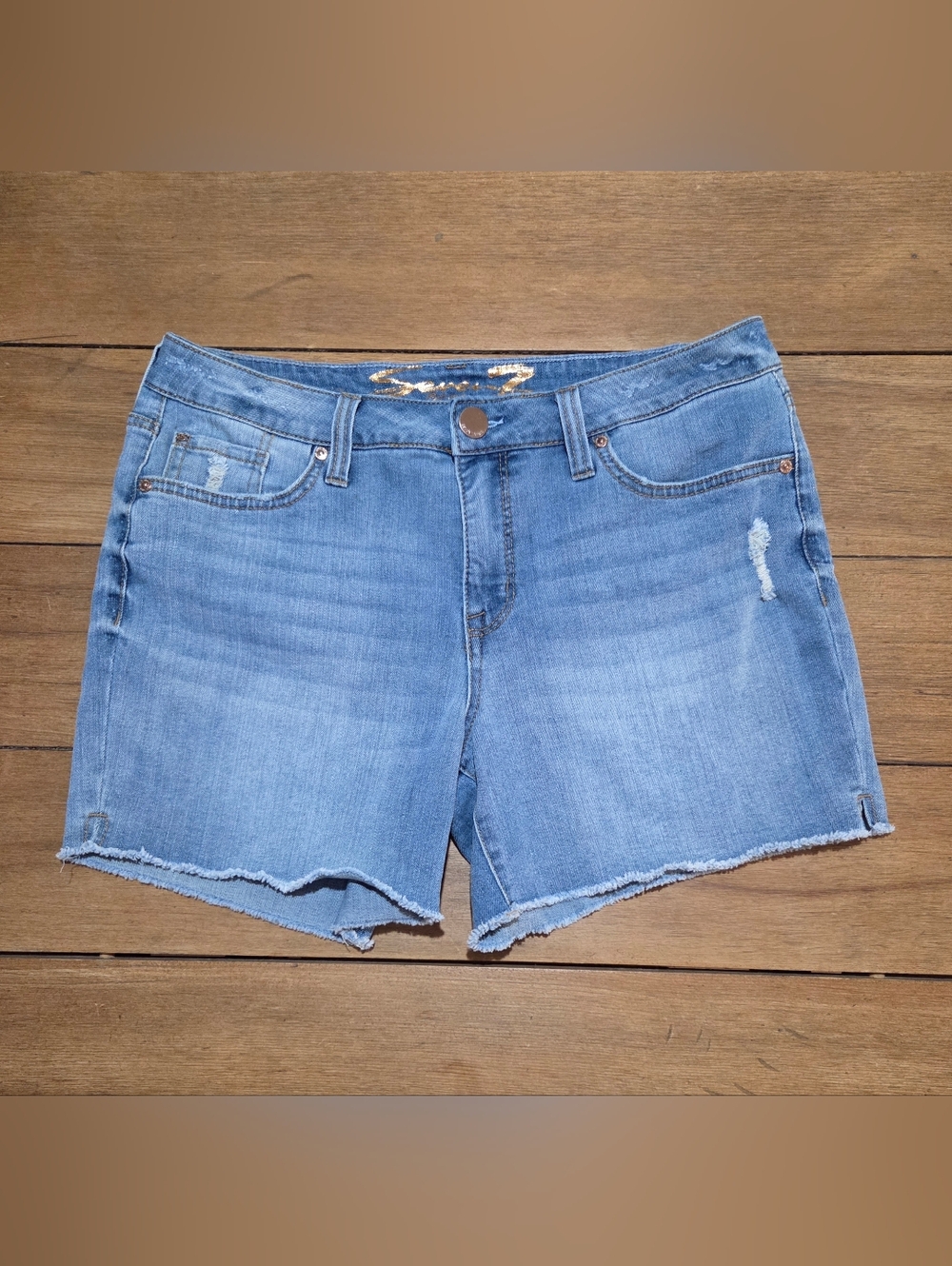 Seven7 Light Blue Distressed Denim Cutoff Shorts